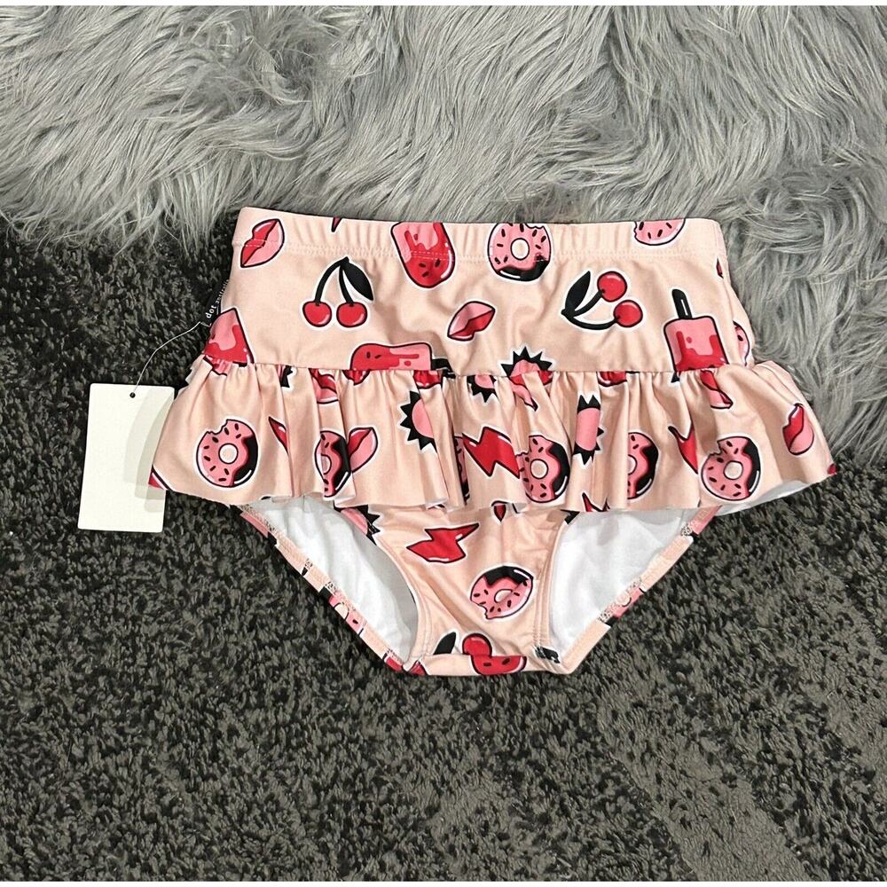 Dot Australia Girls Skirted‎ Pink Swim Bottom Size 7 Lips-Cherry-Donut-Popsicle